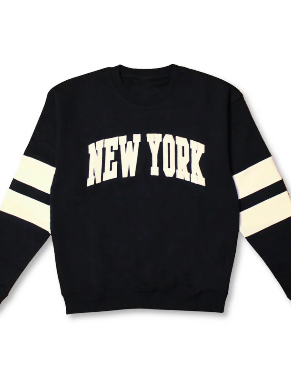Embroidered Striped Sleeve Black & Natural New York Sweatshirt